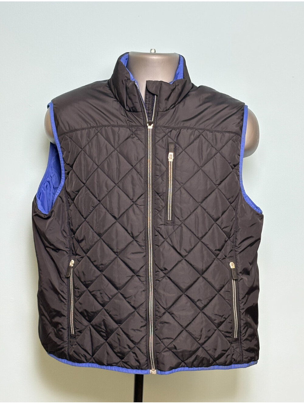 Lands End Quilted Puffer Vest Womens XL Black Blue Insulated Outdoor Jacket